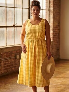 Yellow Gingham Sleeveless Midi Dress